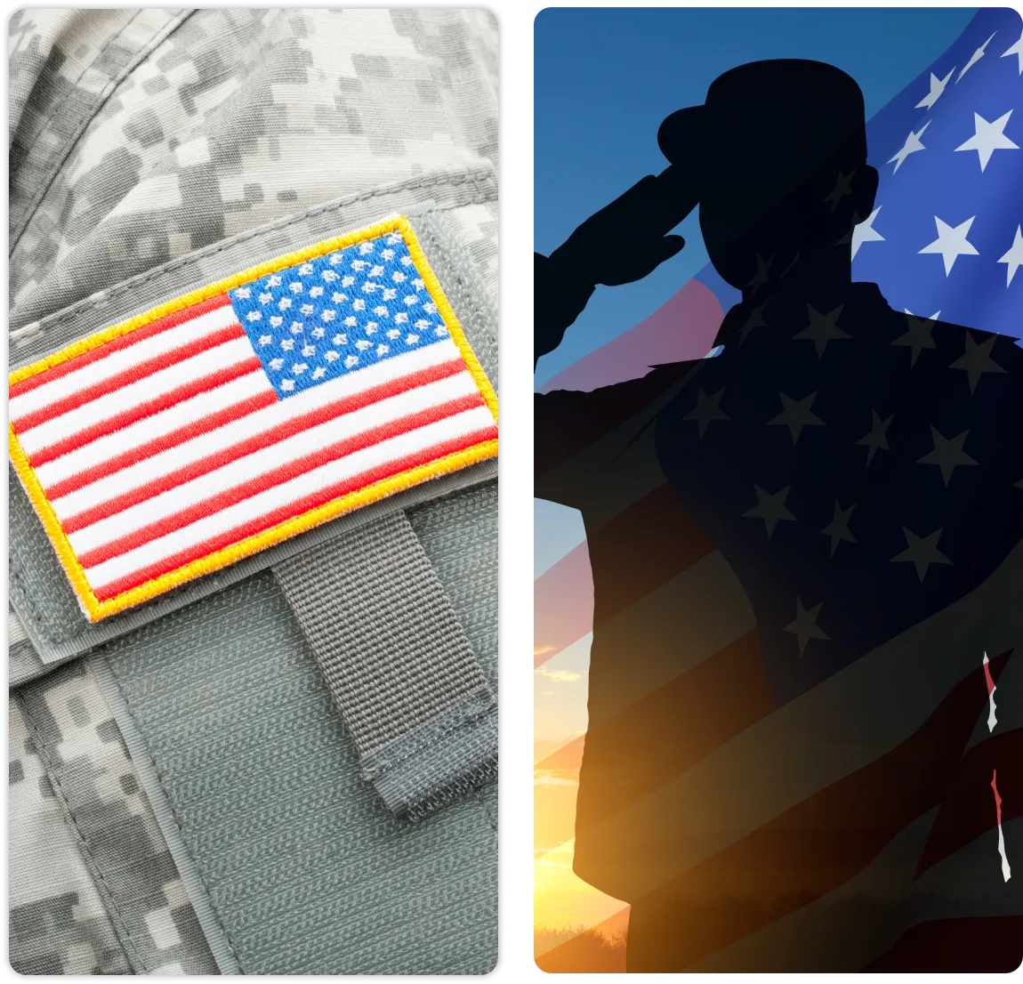 American flag patch, soldier saluting.