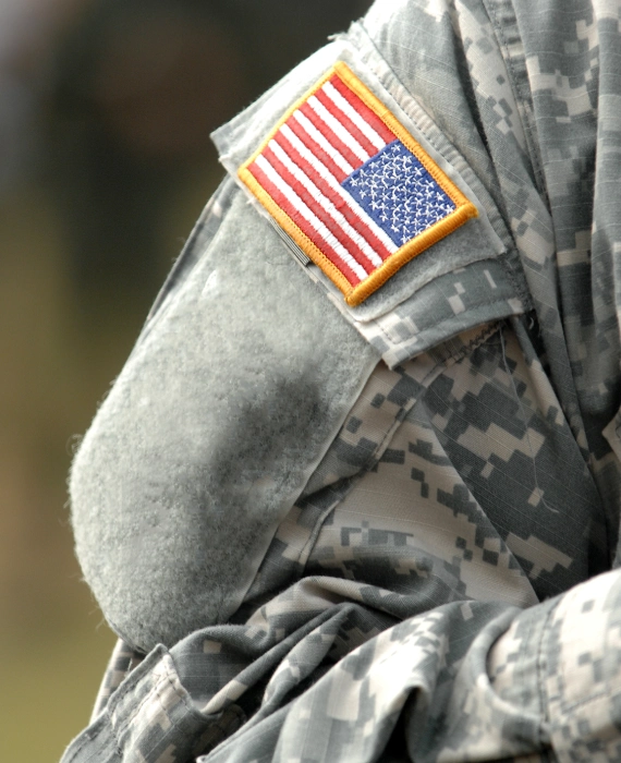 US flag patch on soldier's uniform.